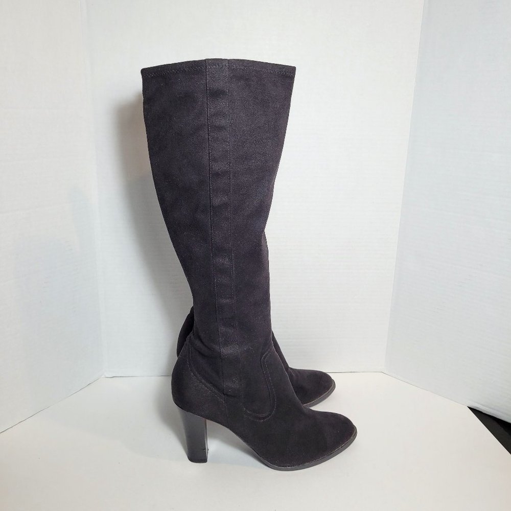 Isaac Mizrahi Knee High Black Heels Faux Suede Women's Boots Size 10